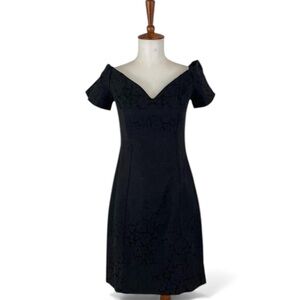 Vintage 80s 90s‎ Lace Jacquard Dress Women’s S Mini Sheath Off Shoulder Cocktail
